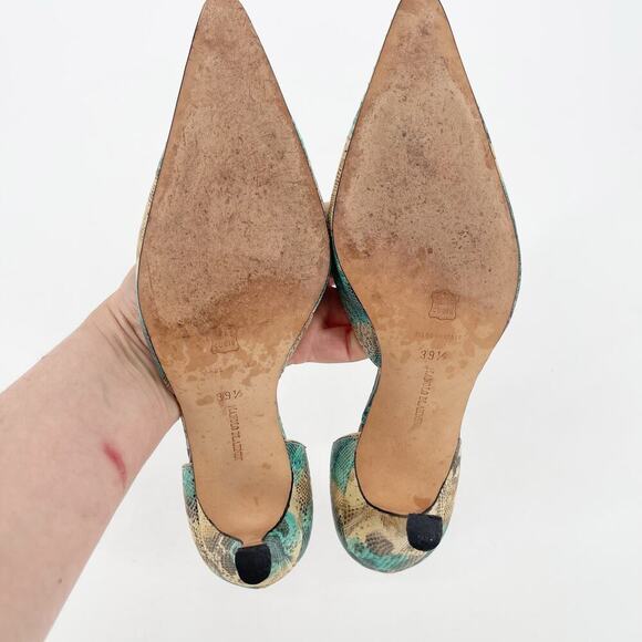 Manolo Balhnik Retro Turquoise Teju Lizard Pointed Toe D'Orsay Heel IT 39.5 - Picture 10 of 12